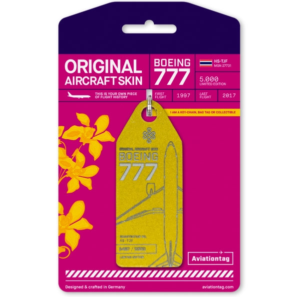 Aviationtag Boeing B777 Gold Aircraft Skin Tag (HS-TJF)